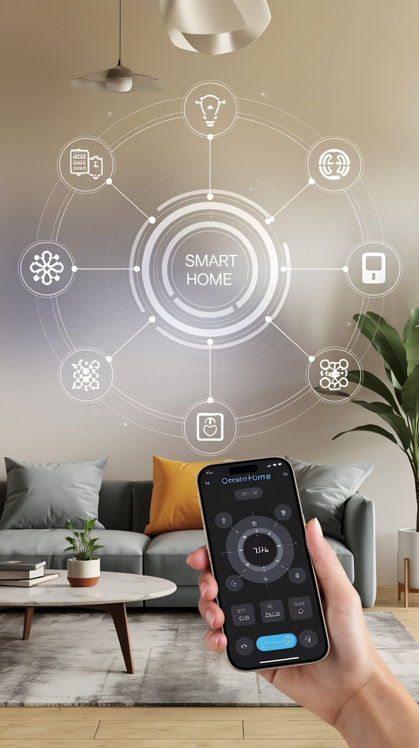 creative-smart-home-device-with-infographics-shown-display-icons-around-display